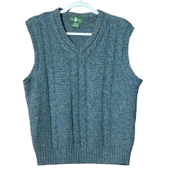 Vintage Hunt Club 100% Wool Twisted Knit Sweater Vest Blue Men's Size L-42/44 - Picture 1 of 11